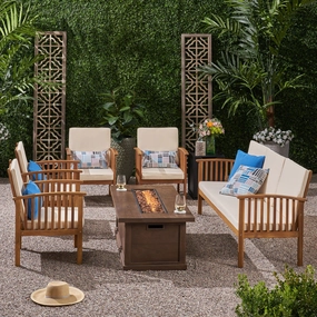 Outdoor 7 Piece Acacia Wood Chat Set with Fire Pit - NH002803 cushion cover, soft furnishing