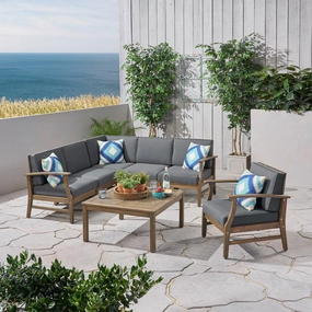 Outdoor 7 Piece Acacia Wood Sectional Sofa and Club Chair Set - NH623803 serving bowl, serving dish