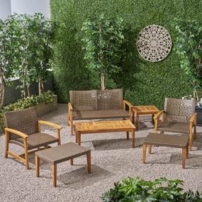 Outdoor 7 Piece Wood and Wicker Chat Set - NH881803 clothes rack, garment rack