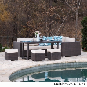 Outdoor 7 Seat Dining Sofa and Ottoman Set with Aluminum Frame - NH894303 cushion cover, soft furnishing