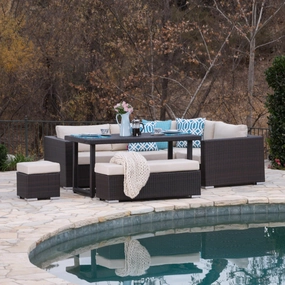 Outdoor 7 Seat Dining Sofa Set with Aluminum Frame and Water Resistant Cushions - NH694303 cushion cover, soft furnishing
