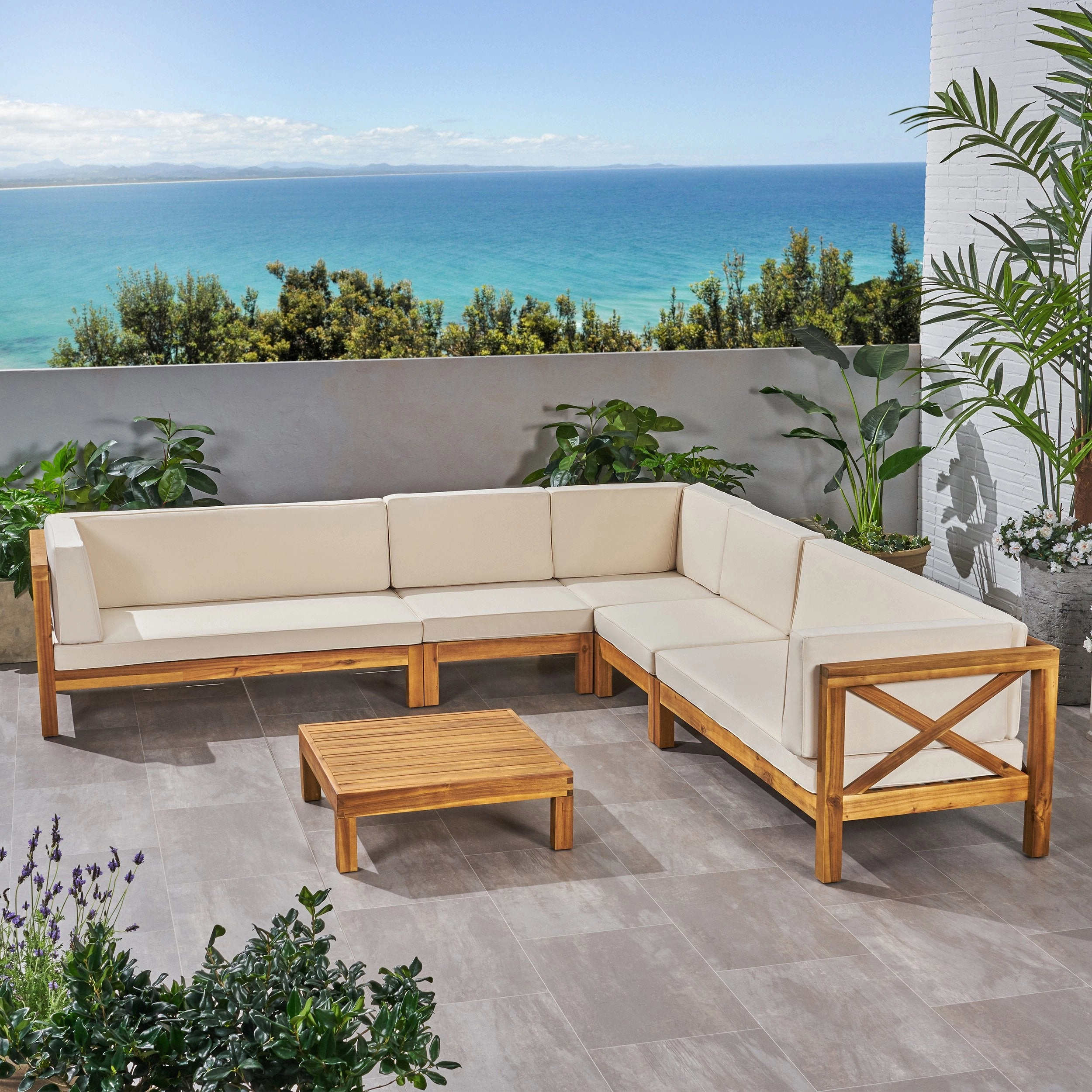 Outdoor 7 Seater Acacia Wood Sectional Sofa Set - NH034803 serving bowl, serving dish