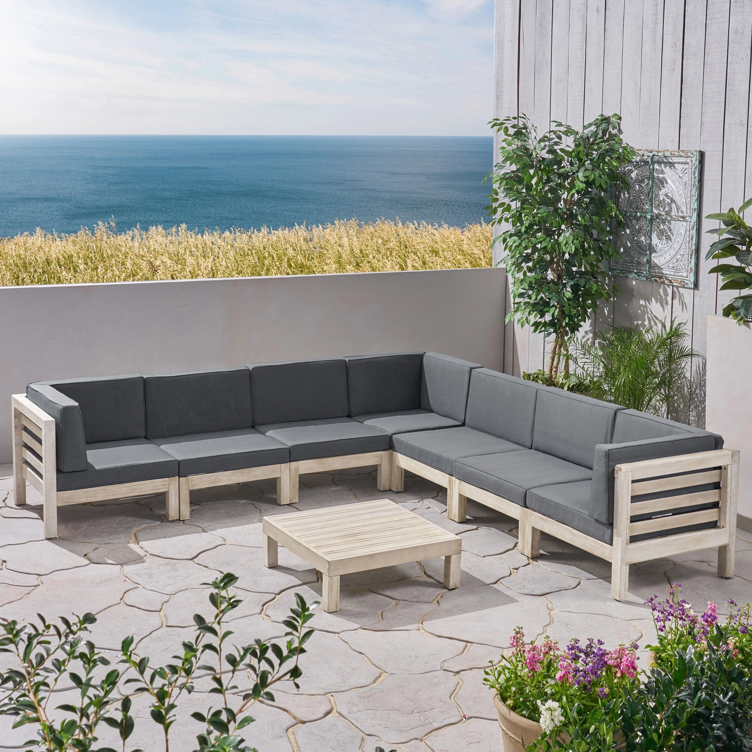 Outdoor 7 Seater Acacia Wood Sectional Sofa Set - NH594803 serving bowl, serving dish