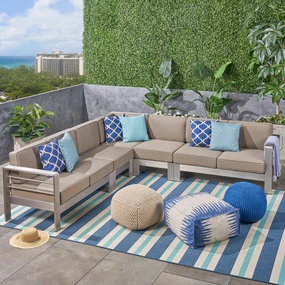 Outdoor 7-Seater Aluminum Sectional Sofa Set, Silver and Khaki - NH005603 serving bowl, serving dish