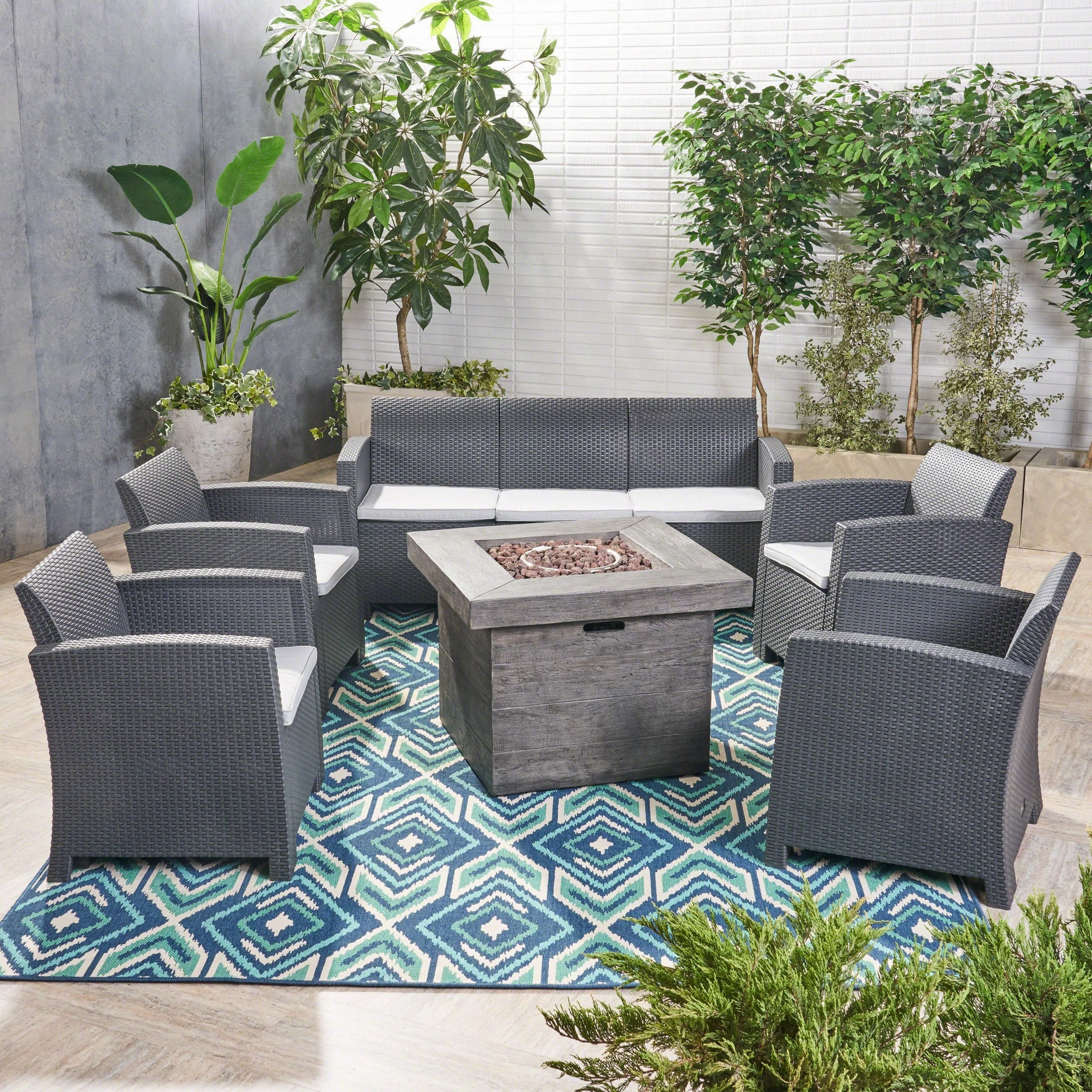 Outdoor 7-Seater Chat Set with Fire Pit - NH898503