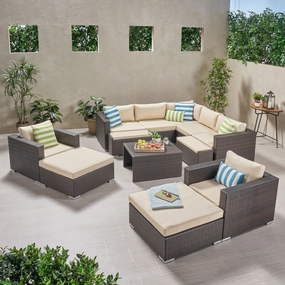 Outdoor 7 Seater V Shaped Wicker Sectional Sofa Chat Set with Ottomans - NH579903 serving bowl, serving dish