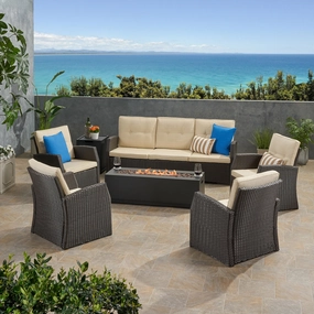 Outdoor 7 Seater Wicker Chat Set with An Iron Fire Pit - NH881503 clothes rack, garment rack