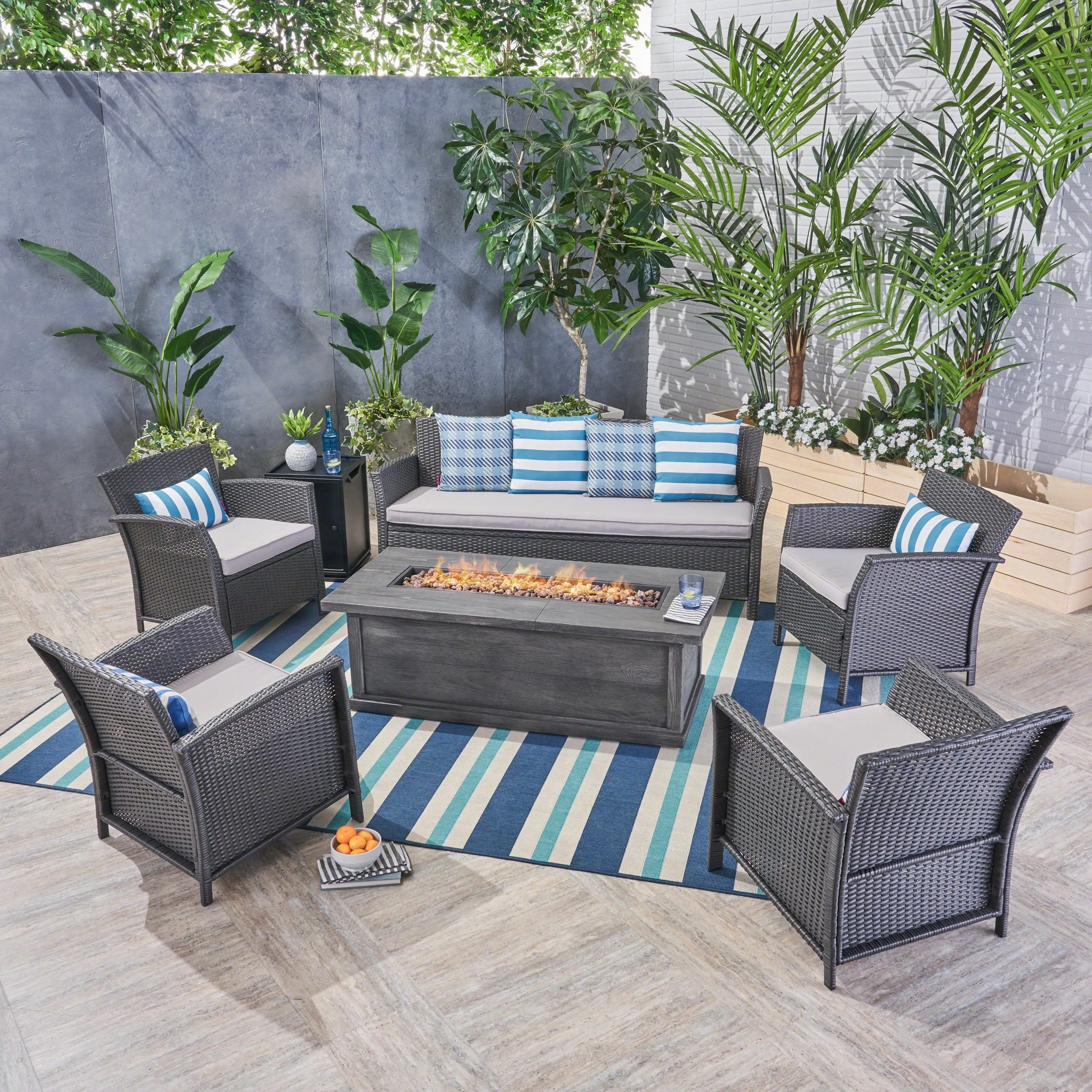 Outdoor 7 Seater Wicker Chat Set with Fire Pit - NH724503 clothes rack, garment rack