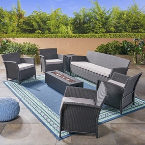 Outdoor 7 Seater Wicker Chat Set with Fire Pit, Gray and Silver and Dark Gray - NH924503 cushion cover, soft furnishing