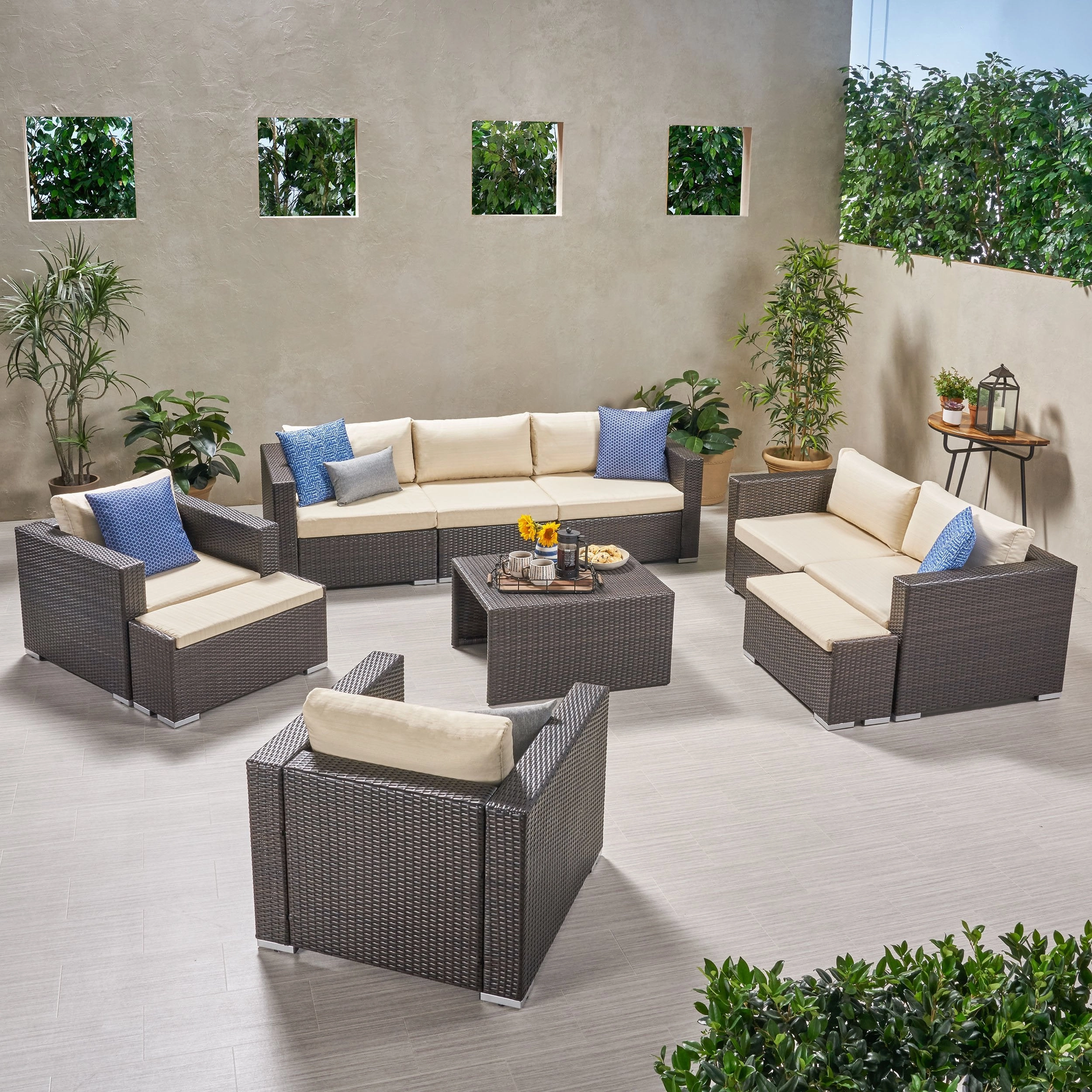 Outdoor 7 Seater Wicker Extended Sofa Chat Set with Ottomans - NH979903 cushion cover, soft furnishing