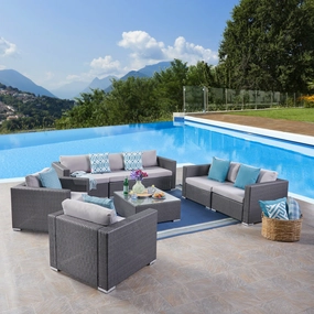 Outdoor 7 Seater Wicker Sofa Chat Set with Aluminum Frame and Cushions - NH333403 serving bowl, serving dish