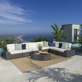 Outdoor 8 Piece Grey Wicker Sectional with Water Resistant Cushions - NH667103 serving bowl, serving dish