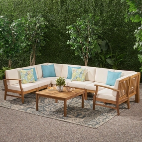 Outdoor 8 Seat Teak Finished Acacia Wood Sectional Sofa and Table Set - NH027303 serving bowl, serving dish