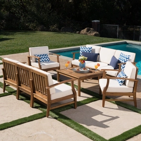 Outdoor 8 Seat Teak Finished Acacia Wood Sofa and Table Set - NH627303 serving bowl, serving dish