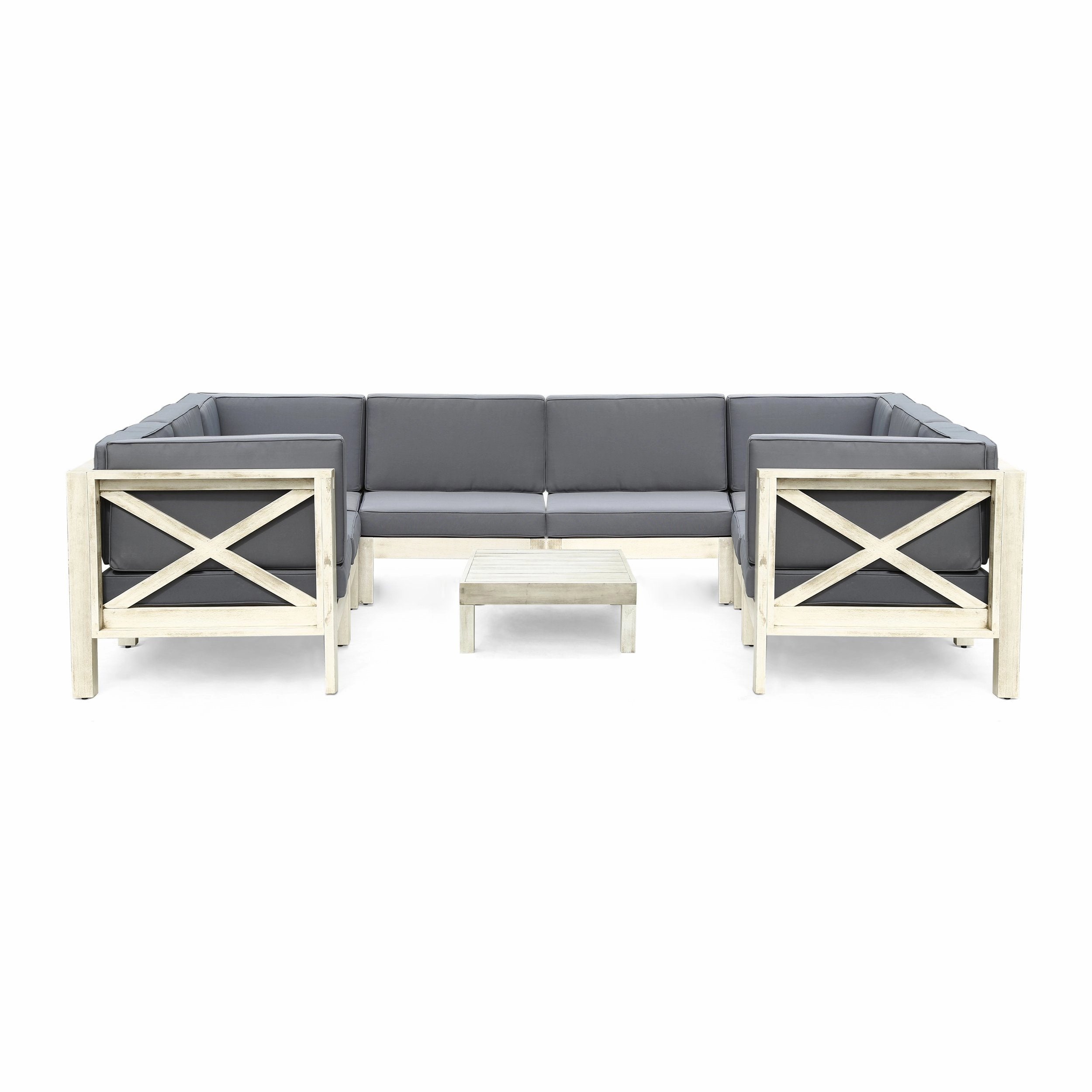 Outdoor 8-Seater Acacia Wood Sectional Sofa Set with Coffee Table - NH047603