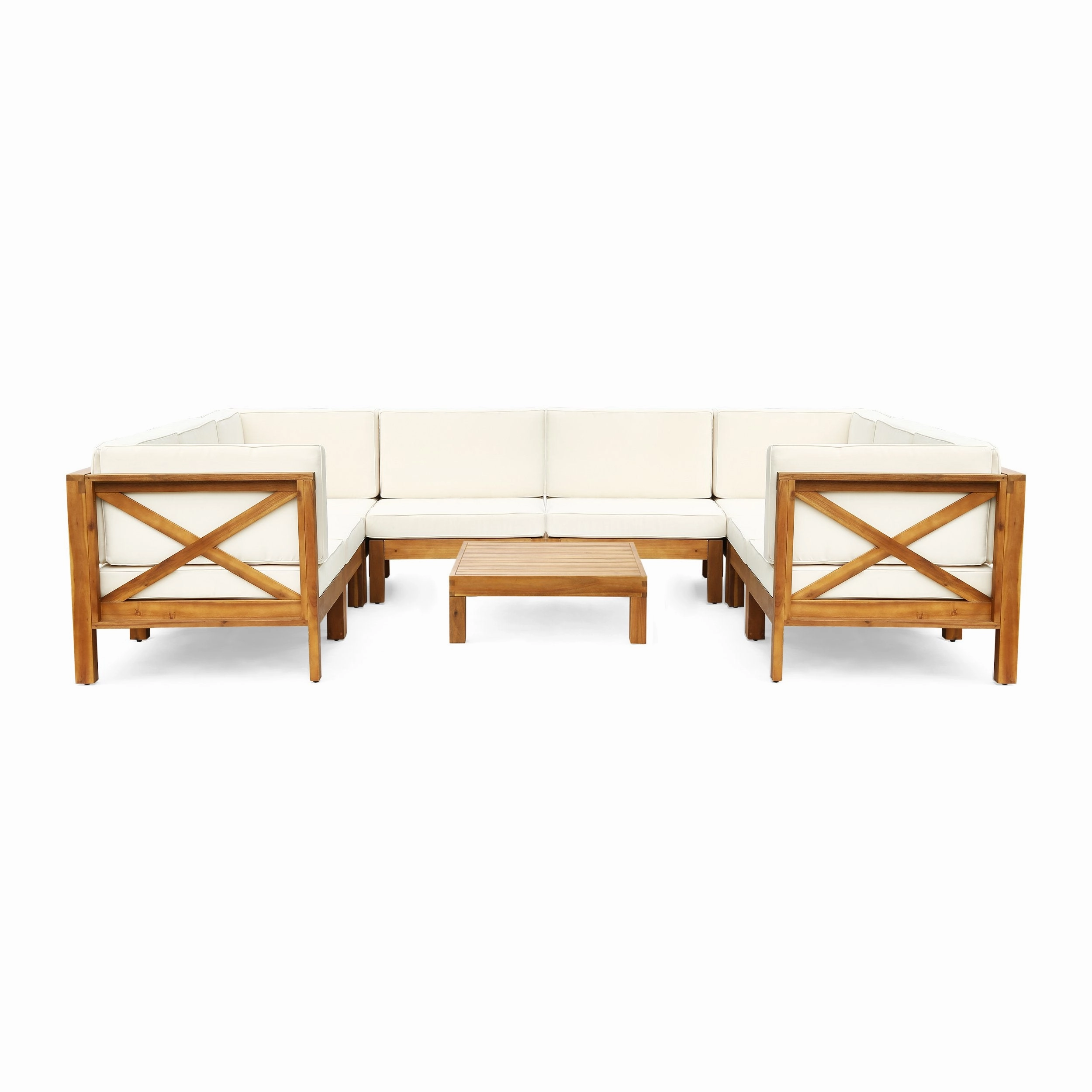 Outdoor 8-Seater Acacia Wood Sectional Sofa Set with Coffee Table - NH047603