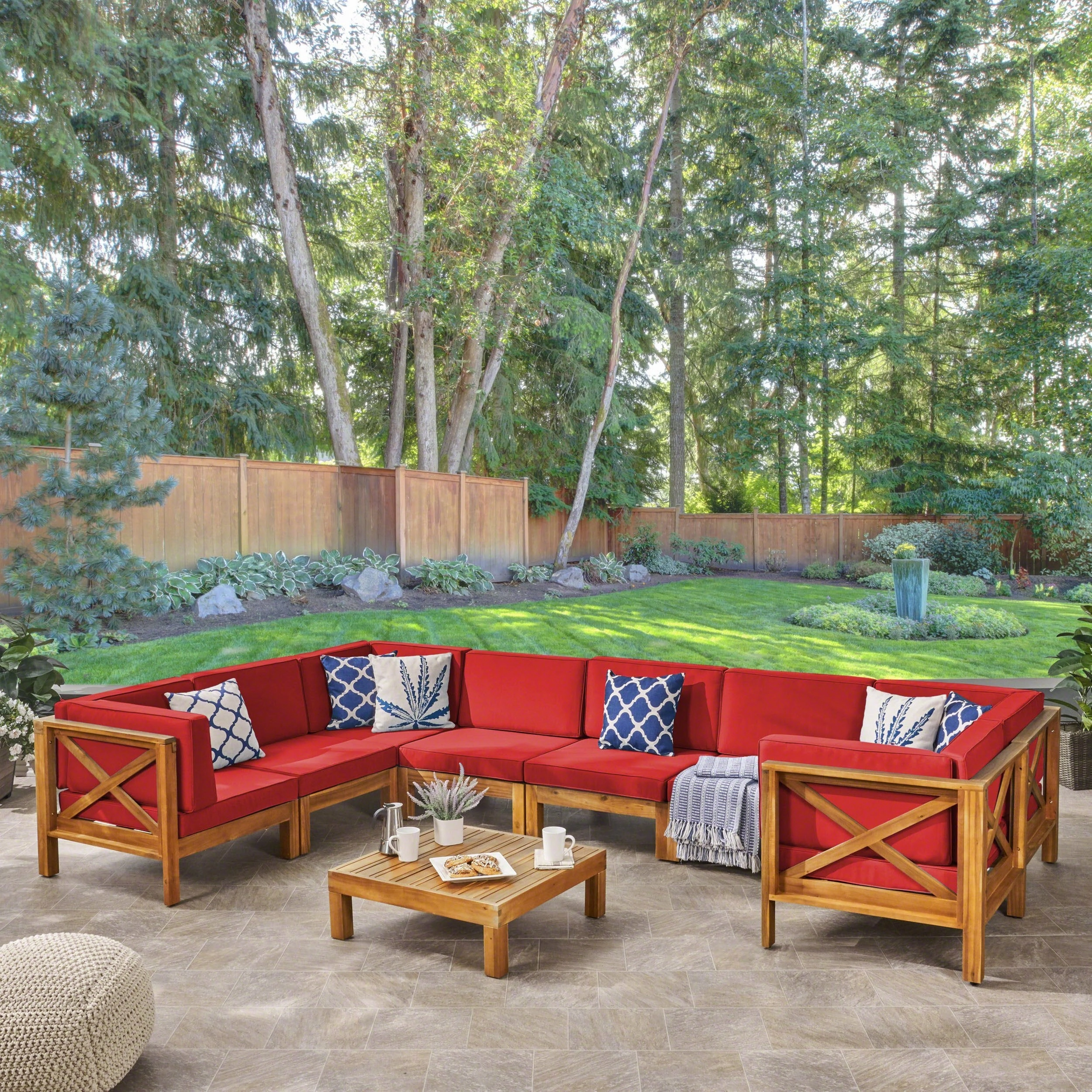 Outdoor 8-Seater Acacia Wood Sectional Sofa Set with Coffee Table - NH047603
