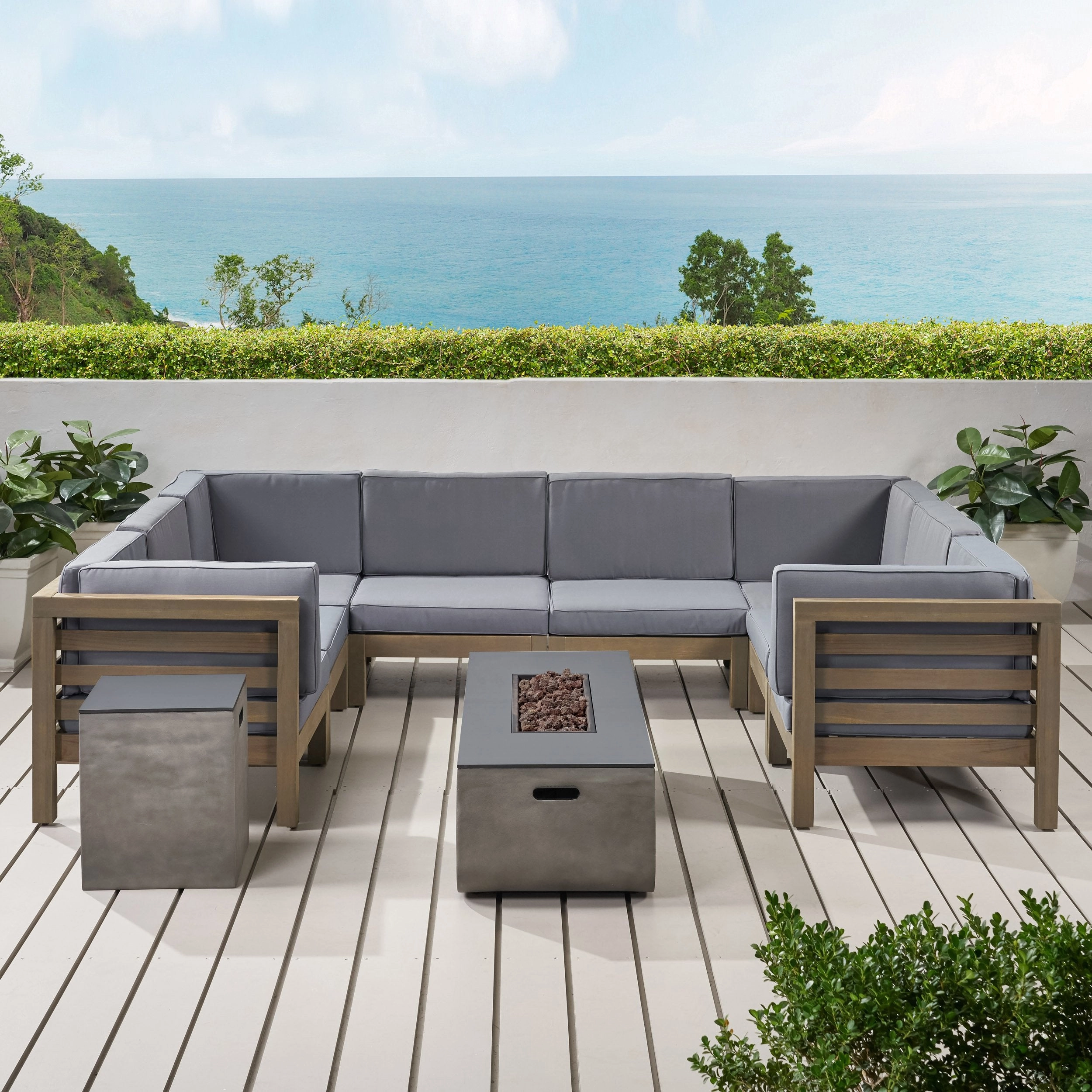 Outdoor 8 Seater Acacia Wood Sectional Sofa Set with Fire Pit and Tank Holder - NH564113 cushion cover, soft furnishing