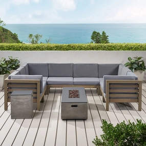Outdoor 8 Seater Acacia Wood Sectional Sofa Set with Fire Pit and Tank Holder - NH564113 cushion cover, soft furnishing