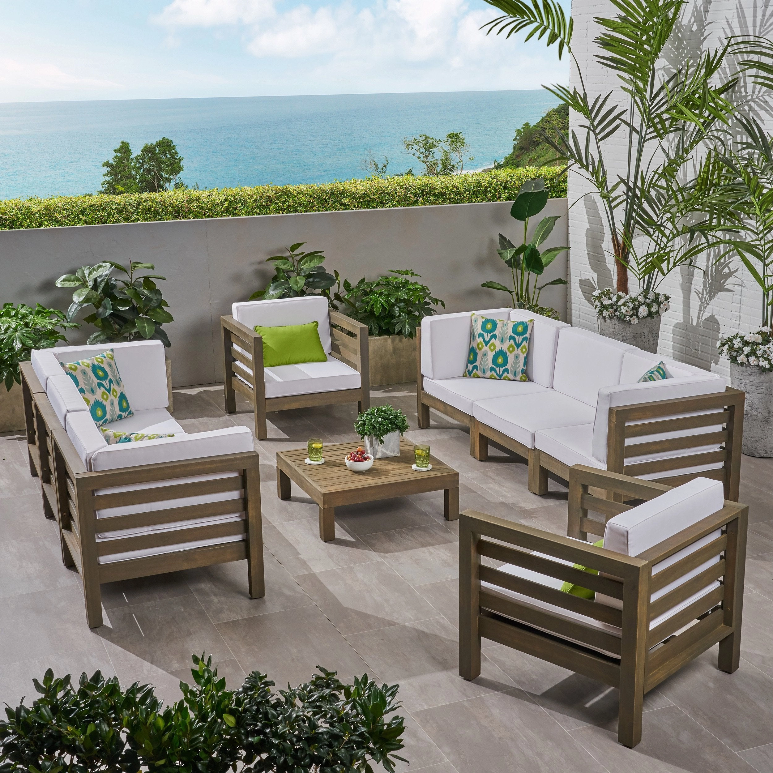 Outdoor 8 Seater Acacia Wood Sofa and Club Chair Set - NH964803