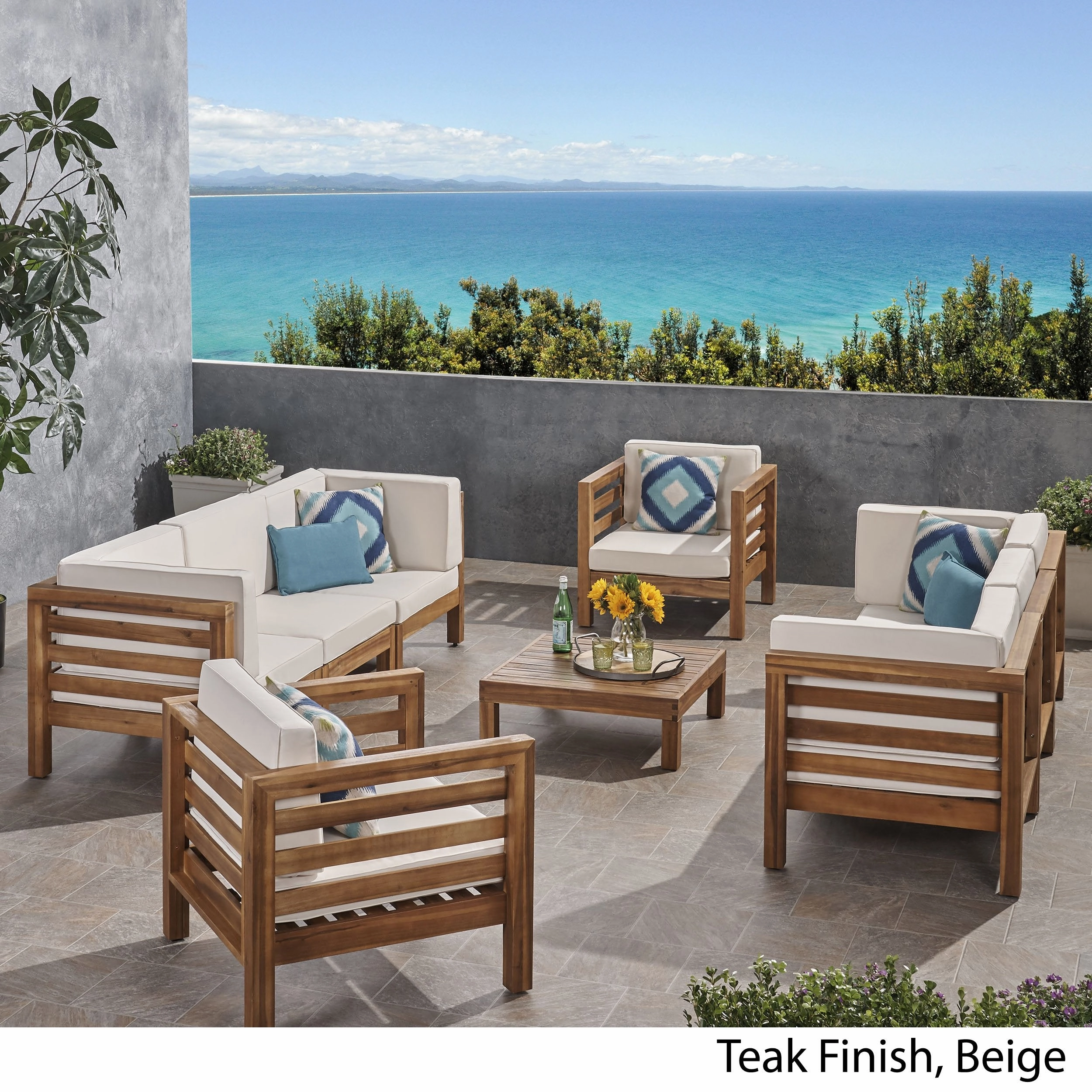 Outdoor 8 Seater Acacia Wood Sofa and Club Chair Set - NH964803