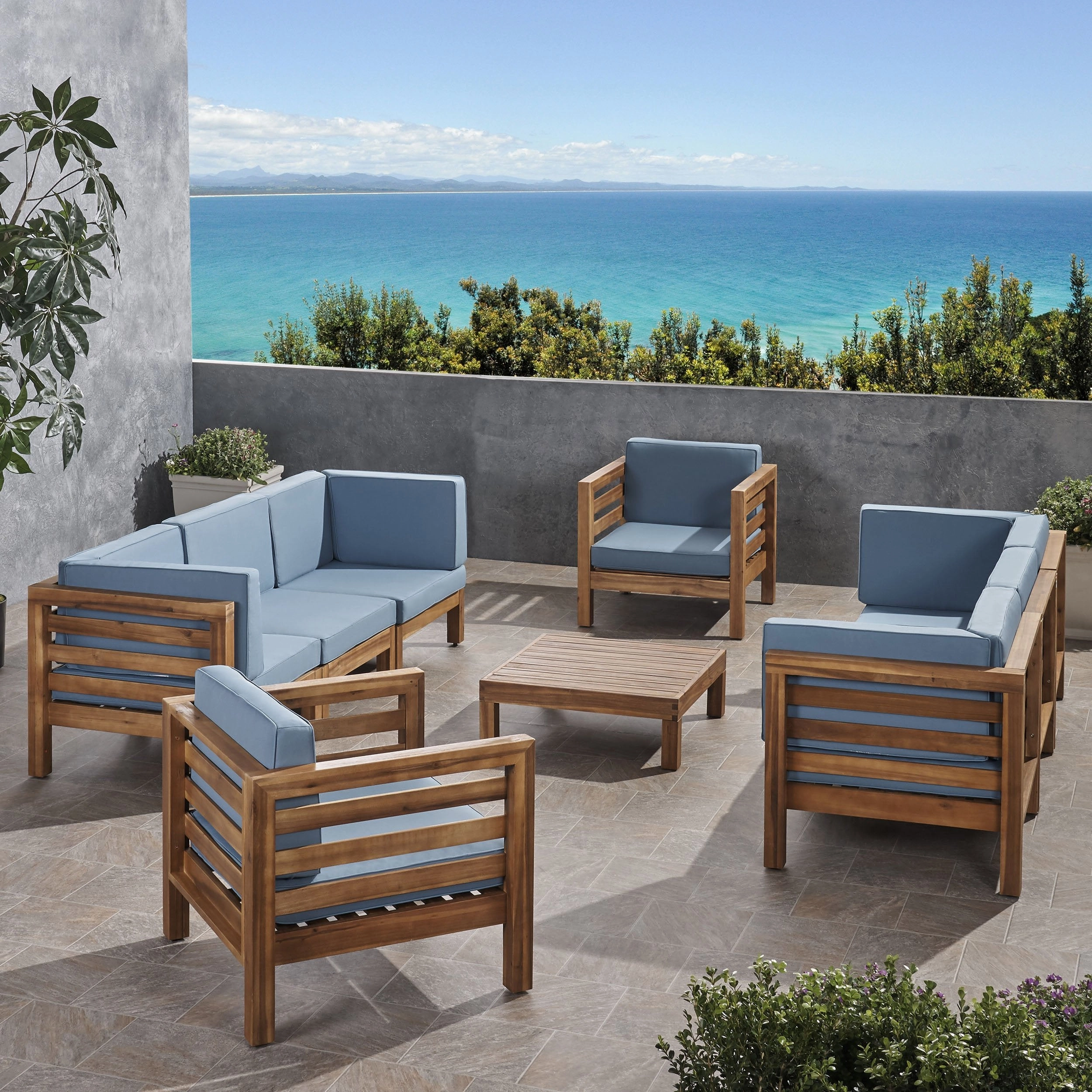 Outdoor 8 Seater Acacia Wood Sofa and Club Chair Set - NH964803