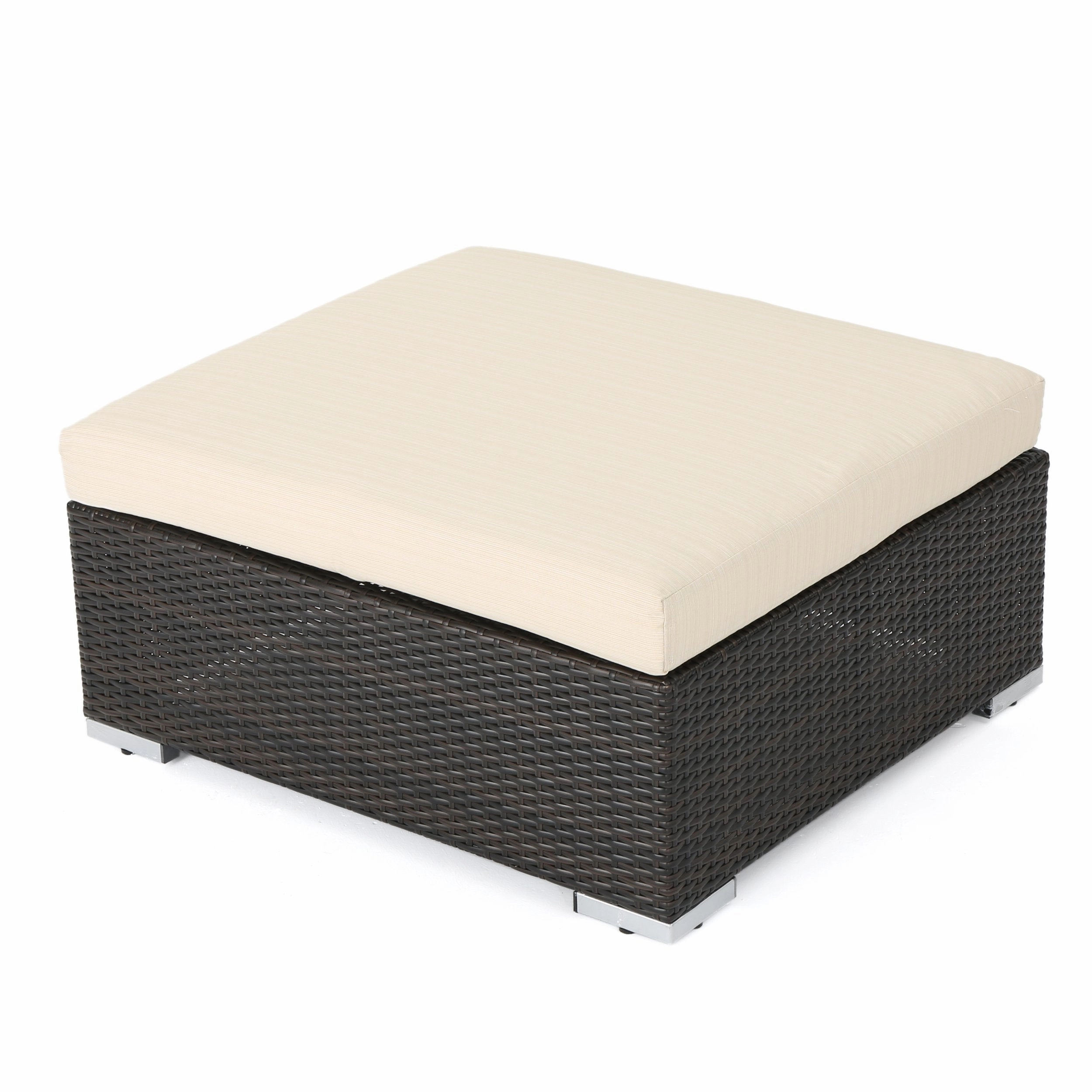 Outdoor 8 Seater V Shaped Wicker Sectional Sofa Chat Set with Ottomans - NH779903