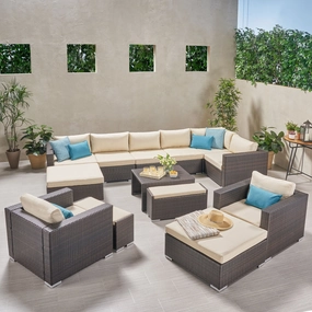 Outdoor 8 Seater V Shaped Wicker Sectional Sofa Chat Set with Ottomans - NH779903 serving bowl, serving dish