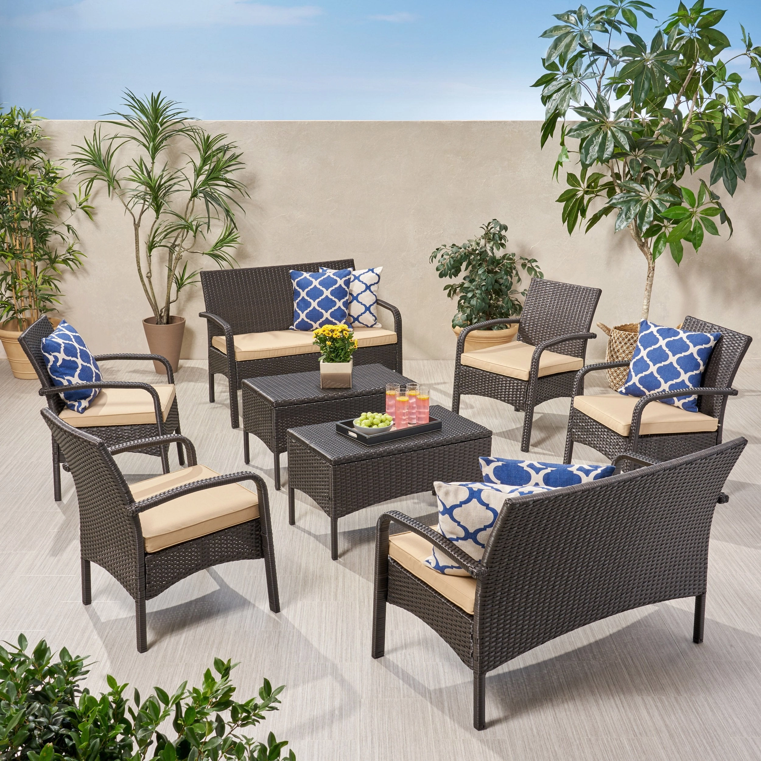 Outdoor 8 Seater Wicker Chat Set with Cushions - NH409903 cushion cover, soft furnishing