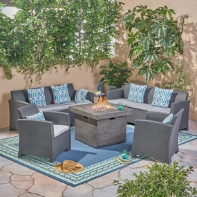 Outdoor 8-Seater Wicker Print Chat Set with Fire Pit - NH033603 cushion cover, soft furnishing