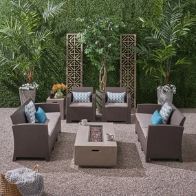 Outdoor 8-Seater Wicker Print Chat Set with Fire Pit and Tank Holder - NH713603 clothes rack, garment rack