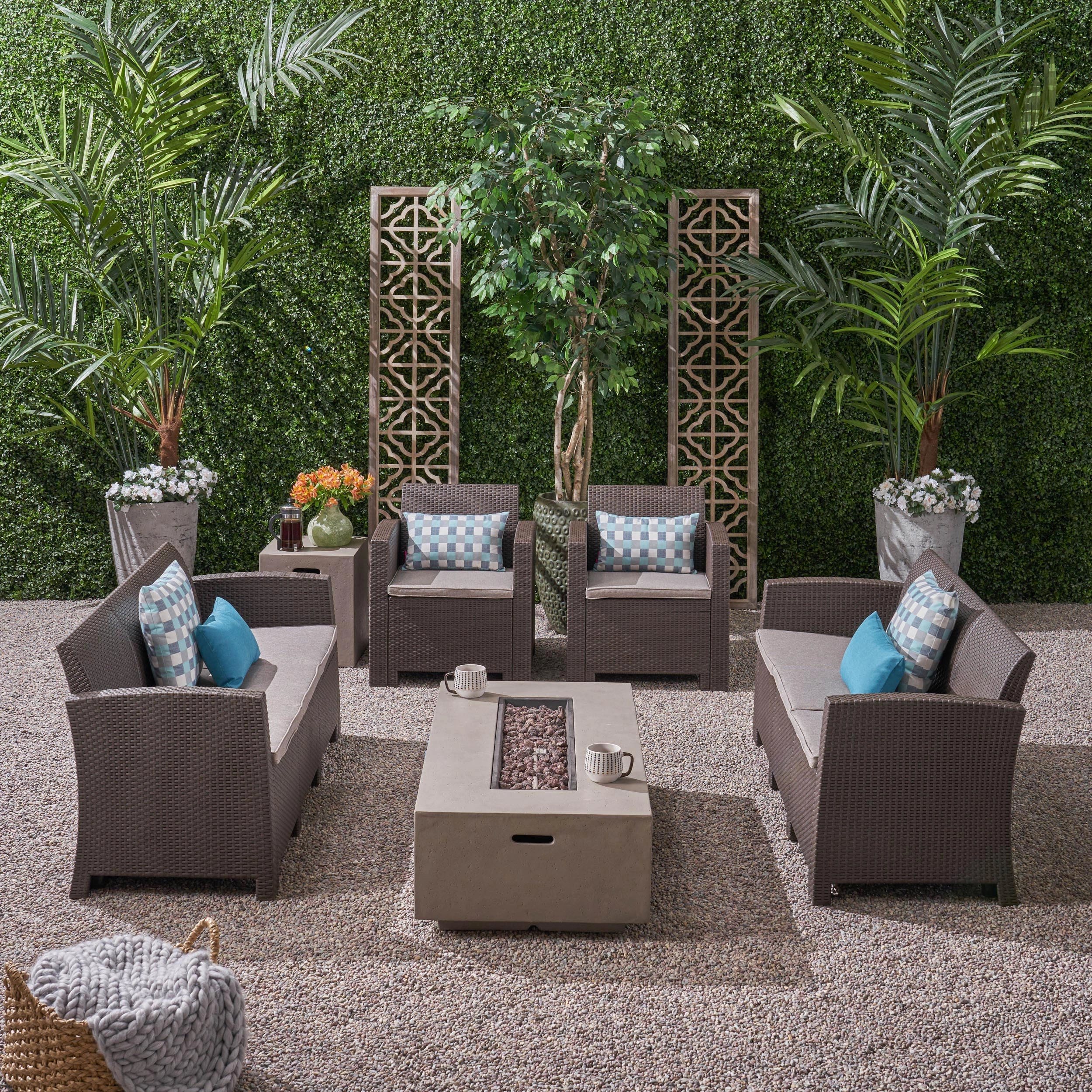 Outdoor 8-Seater Wicker Print Chat Set with Fire Pit and Tank Holder - NH713603 clothes rack, garment rack