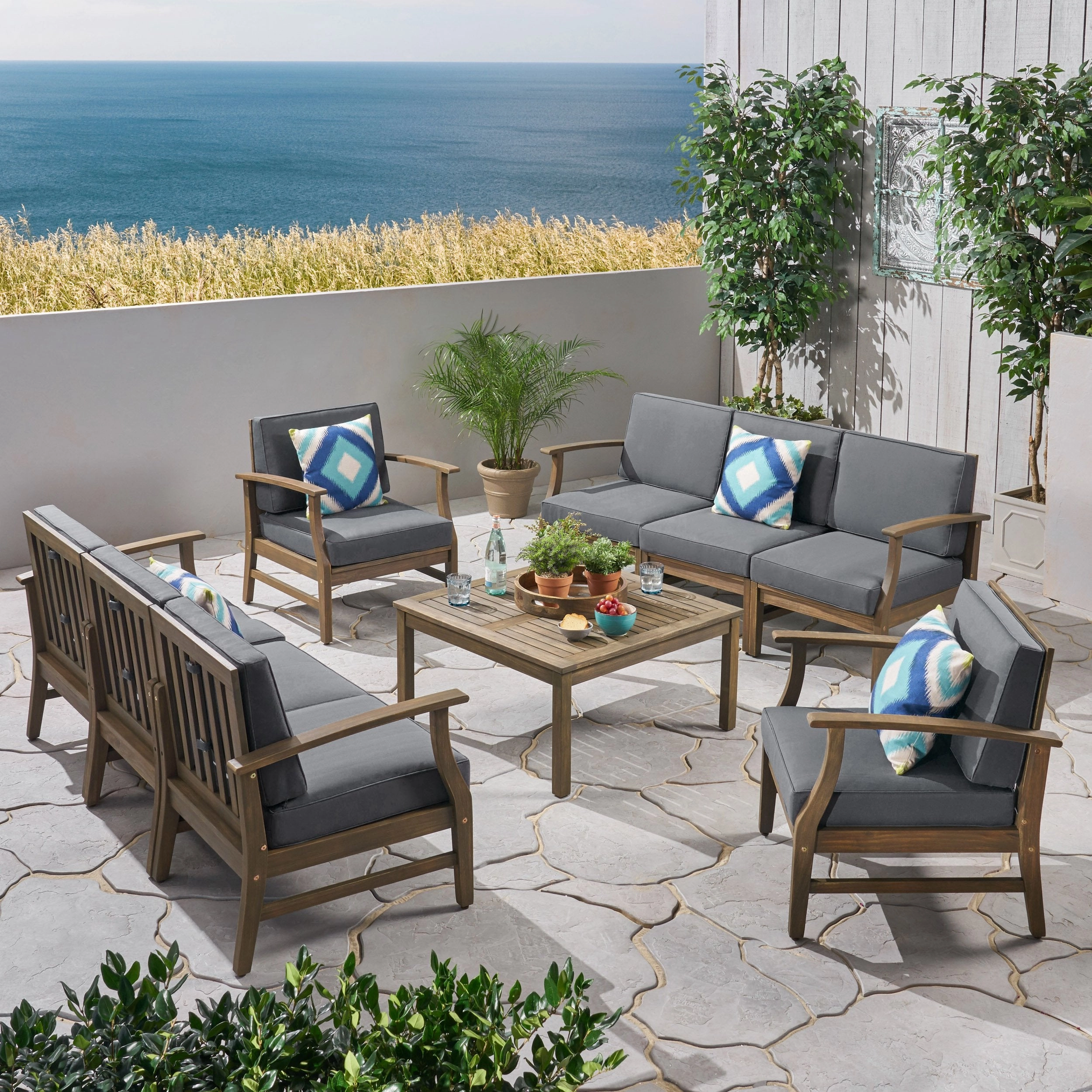 Outdoor 9 Piece Acacia Wood Sofa Conversational Set - NH033803 serving bowl, serving dish