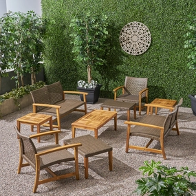 Outdoor 9 Piece Wood and Wicker Chat Set - NH671803 clothes rack, garment rack