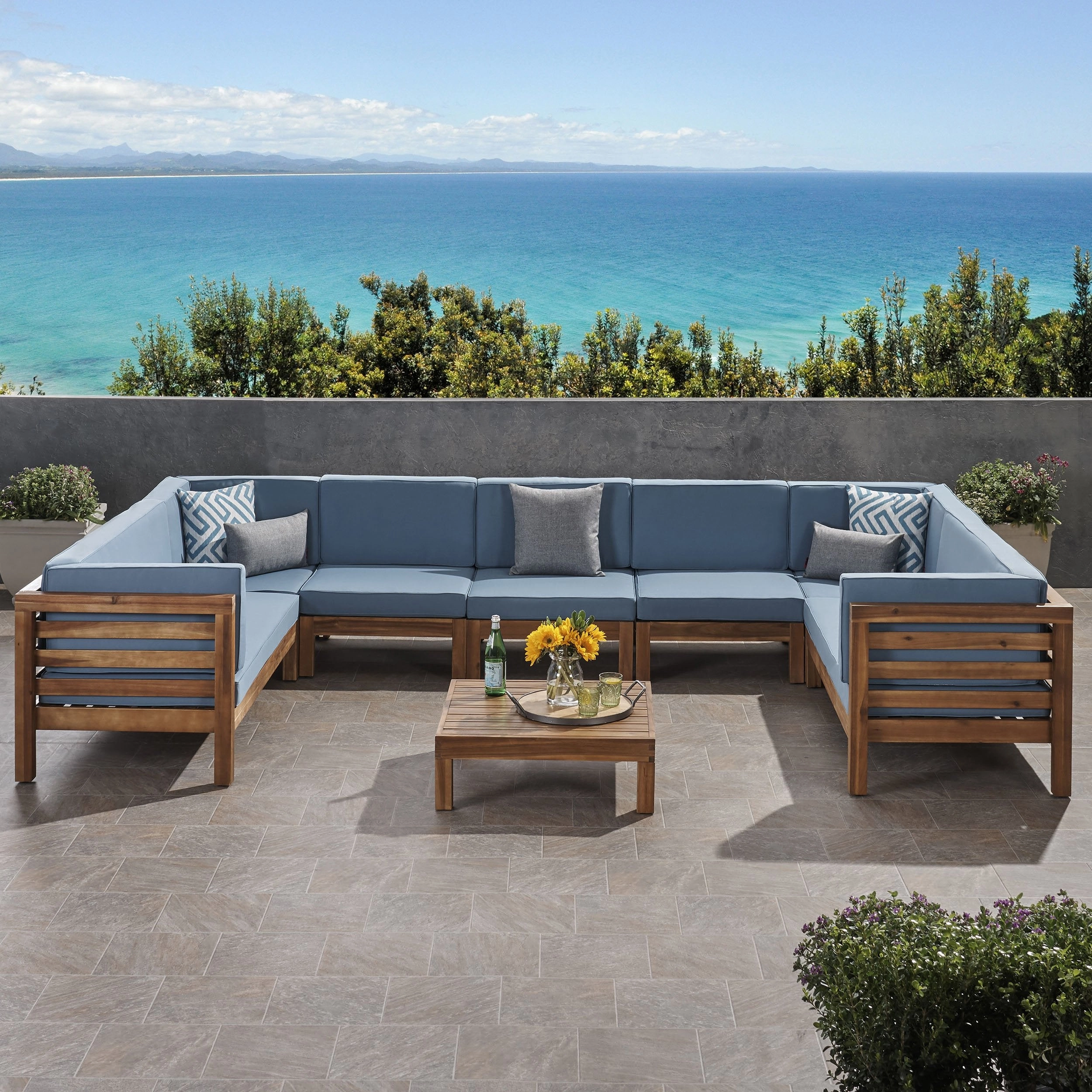 Outdoor 9 Seater Acacia Wood Sectional Sofa Set - NH484803
