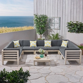 Outdoor 9 Seater Acacia Wood Sectional Sofa Set, Weathered Gray Finish and Dark Gray - NH794803 serving bowl, serving dish