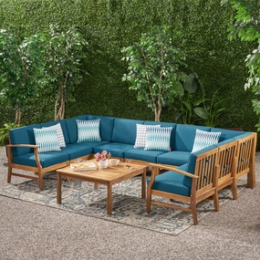 Outdoor 9 Seater Acacia Wood Sectional Sofa Set with Cushions - NH757403 serving bowl, serving dish
