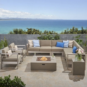 Outdoor 9 Seater Aluminum L-Shaped Sofa Sectional and Fire Pit Set - NH078903 serving bowl, serving dish