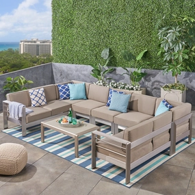 Outdoor 9-Seater Aluminum Sectional Sofa Set with Coffee Table, Silver and Khaki - NH105603 serving bowl, serving dish