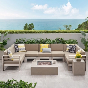 Outdoor 9 Seater Aluminum U-Shaped Sofa Sectional and Fire Pit Set - NH368903 serving bowl, serving dish