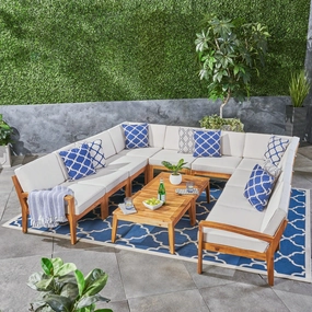 Outdoor Acacia Wood 10 Seater Sectional Sofa Set with Two Coffee Tables - NH065603 serving bowl, serving dish