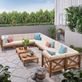 Outdoor Acacia Wood 10 Seater U-Shaped Sectional Sofa Set with Two Coffee Tables - NH267603 serving bowl, serving dish