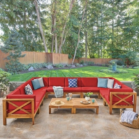 Outdoor Acacia Wood 10 Seater U-Shaped Sectional Sofa Set with Two Coffee Tables - NH567603 serving bowl, serving dish