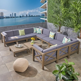 Outdoor Acacia Wood 12-Piece U-Shaped Sectional Sofa Set with Two Coffee Tables - NH467603 serving bowl, serving dish