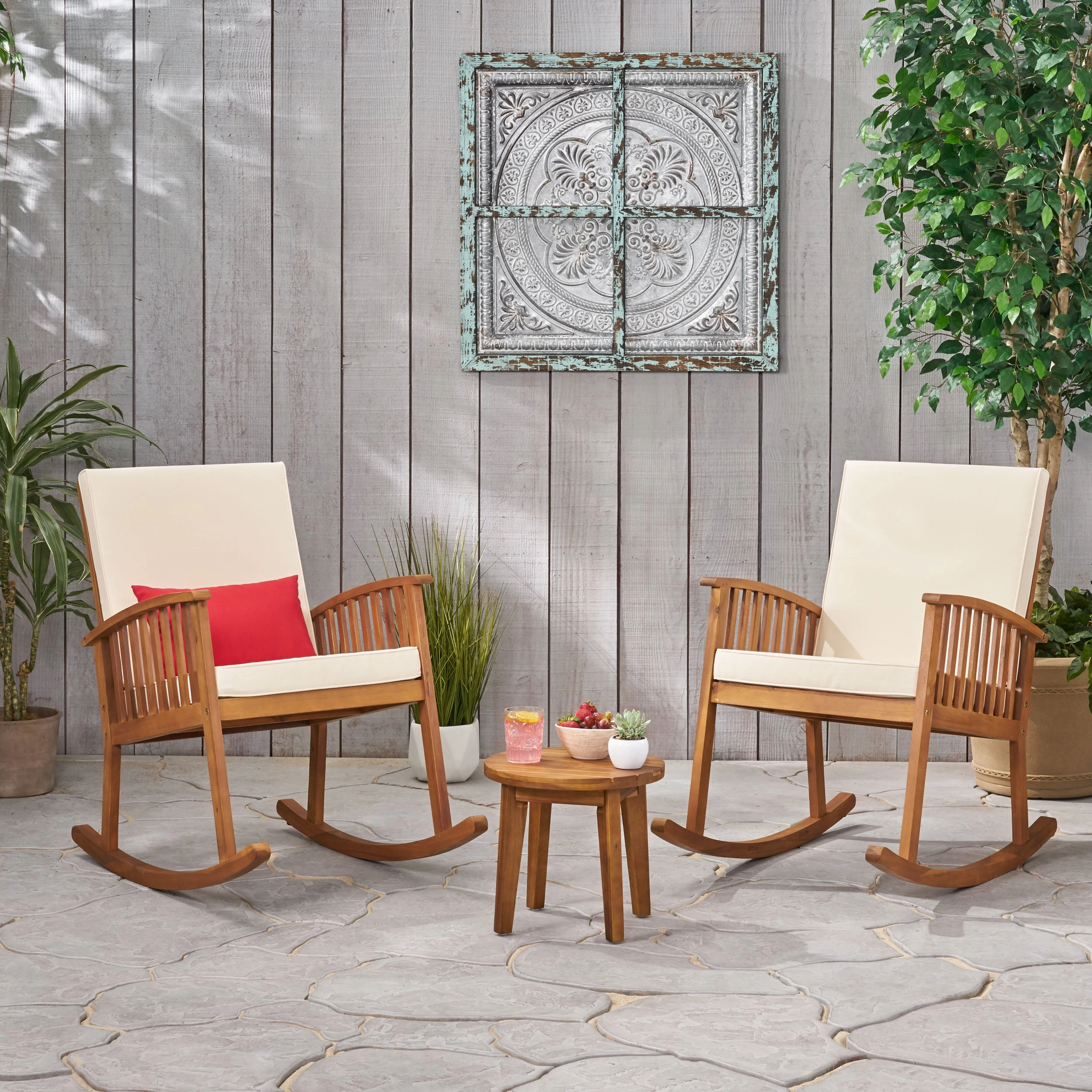 Outdoor Acacia Wood 2 Seater Rocking Chairs and Side Table Set - NH296903 clothes rack, garment rack