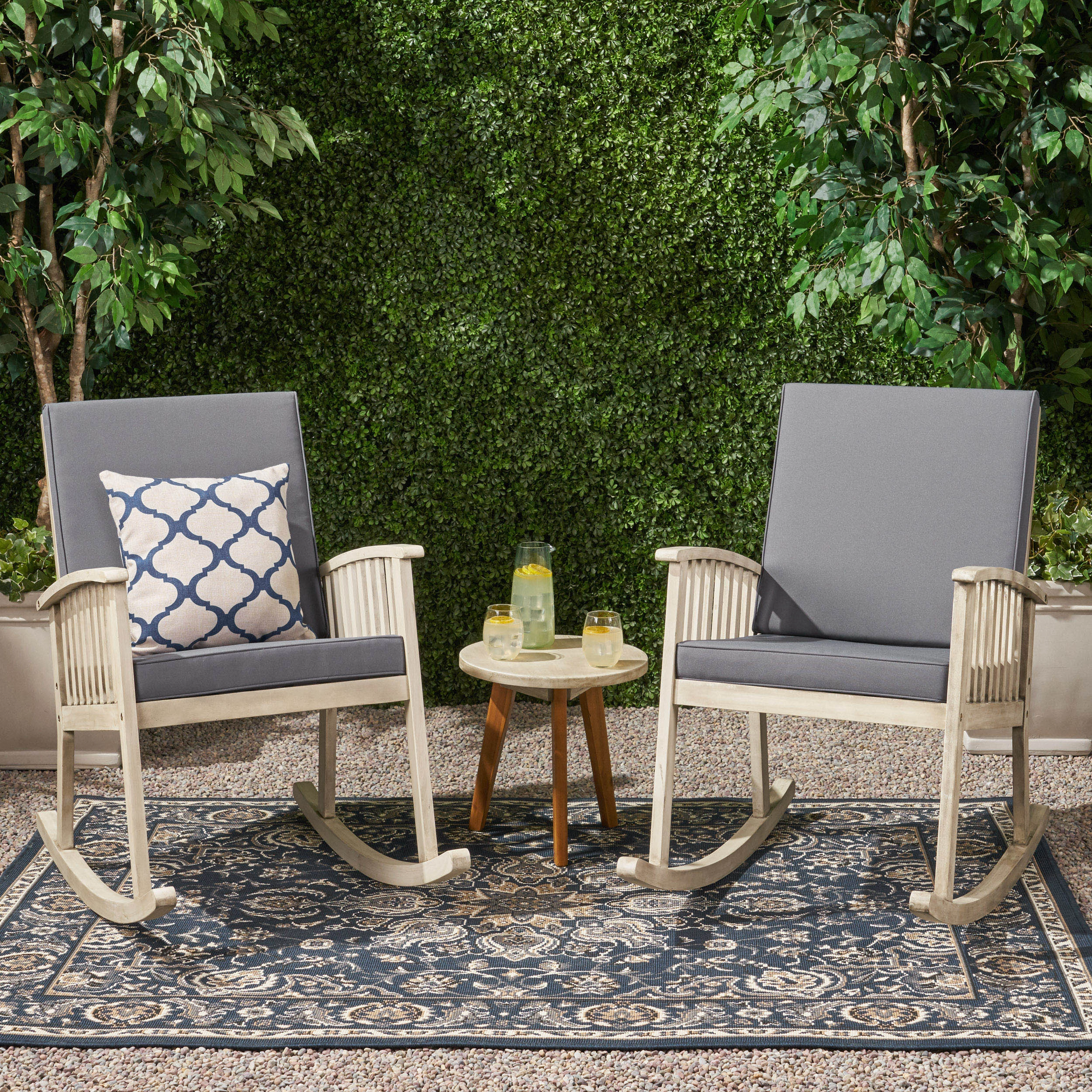 Outdoor Acacia Wood 2 Seater Rocking Chairs and Side Table Set - NH496903 clothes rack, garment rack