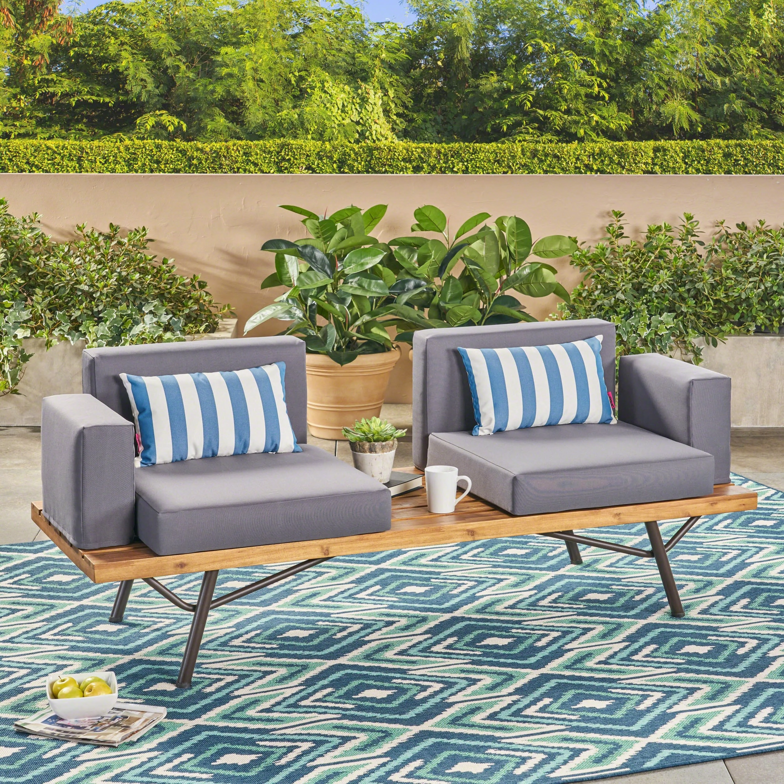 Outdoor Acacia Wood 2 Seater Sofa, Teak - NH670503 stair tread rug, stair mat