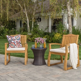 Outdoor Acacia Wood 3 Piece Chat Set with Wicker Table - NH924992 clothes rack, garment rack