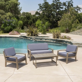 Outdoor Acacia Wood 4 Piece Chat Set w/ Water Resistant Cushions - NH121103 cushion cover, soft furnishing