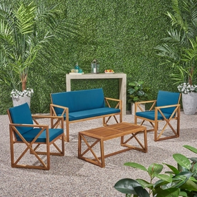 Outdoor Acacia Wood 4 Piece Chat Set with Cushions - NH707703 cushion cover, soft furnishing
